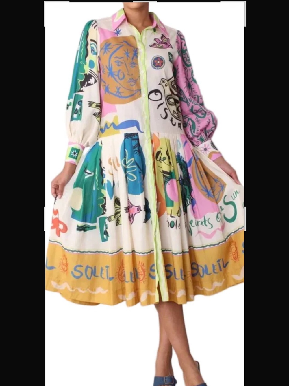 For Her NYC stunning collared shirt dress with artistic design NWOT Size S